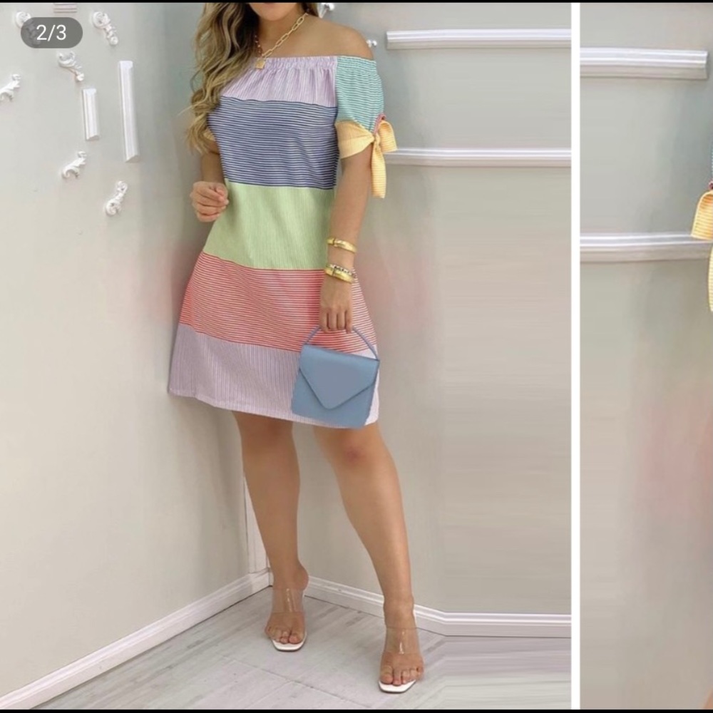 Color block off-the-shoulder - Picture 2 of 7